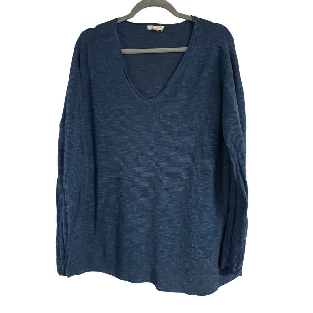 Eileen Fisher Woman Blue Organic Linen Cotton V-Neck Sweater 1X
